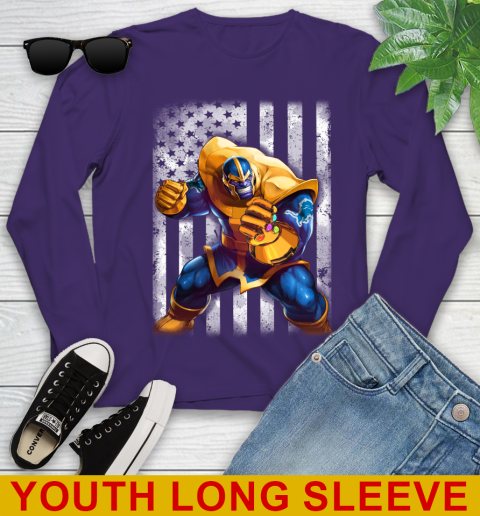 NFL Football Detroit Lions Thanos Marvel American Flag Shirt Youth Long Sleeve 4