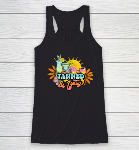 Cute Summer Tanned And Tipsy Funny Salty Beaches Girls Trip Racerback Tank