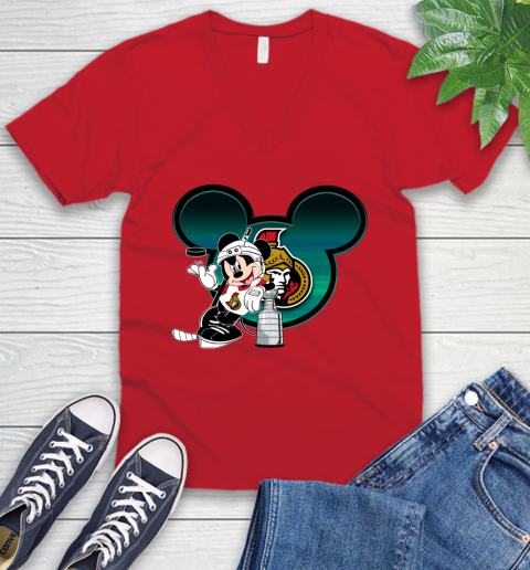 NHL Ottawa Senators Stanley Cup Mickey Mouse Disney Hockey T Shirt V-Neck T-Shirt 7