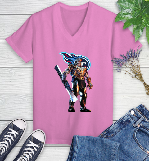 NFL Thanos Gauntlet Avengers Endgame Football Tennessee Titans Women's V-Neck T-Shirt 14