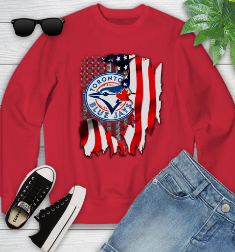 Toronto Blue Jays MLB Baseball American Flag Youth Sweatshirt 8