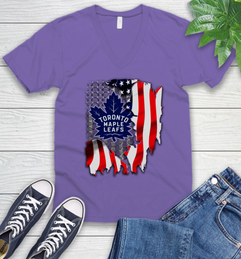 Toronto Maple Leafs NHL Hockey American Flag V-Neck T-Shirt 8