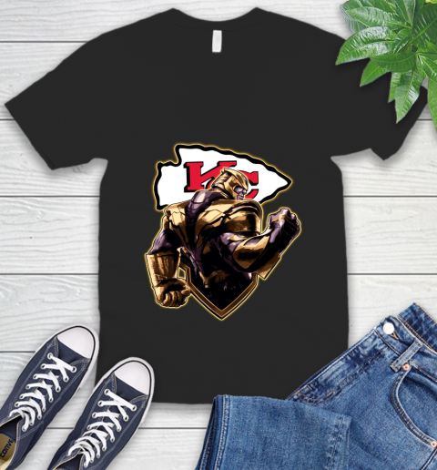 NFL Thanos Avengers Endgame Football Sports Kansas City Chiefs V-Neck T-Shirt 2