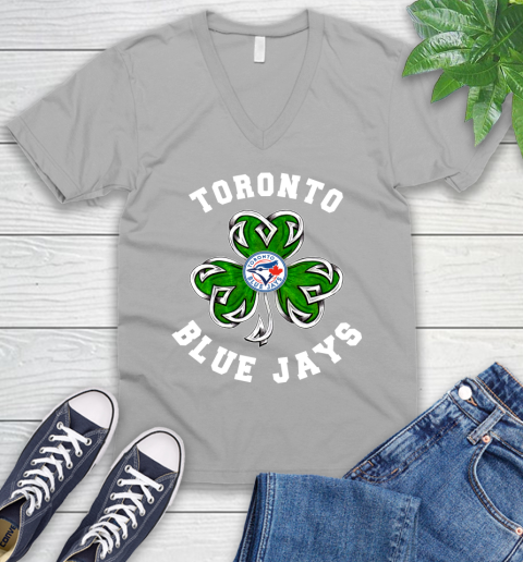 MLB Toronto Blue Jays Three Leaf Clover St Patrick's Day Baseball Sports V-Neck T-Shirt 3