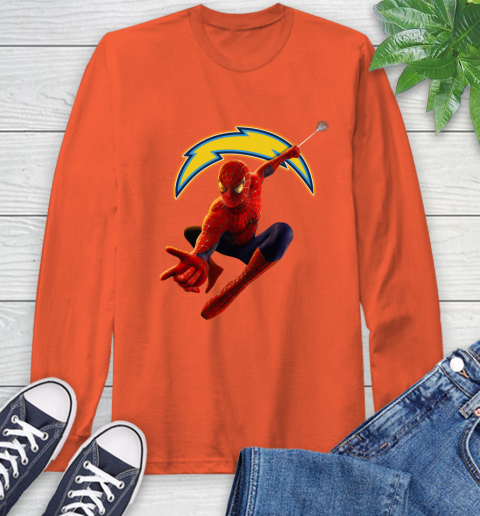 NFL Spider Man Avengers Endgame Football Los Angeles Chargers Long Sleeve T-Shirt 6 NFL Spider Man Avengers Endgame Football Los Angeles Chargers Long Sleeve T-Shirt - Image 6