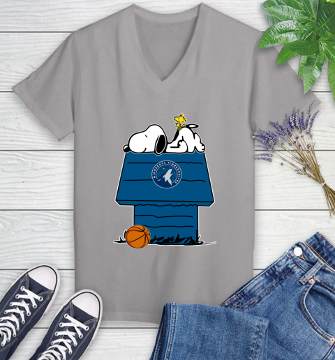 Minnesota Timberwolves NBA Basketball Snoopy Woodstock The Peanuts Movie Women's V-Neck T-Shirt 4
