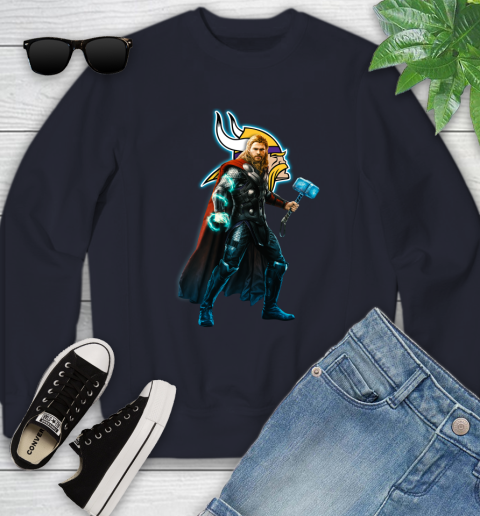 NFL Thor Avengers Endgame Football Minnesota Vikings Youth Sweatshirt 3