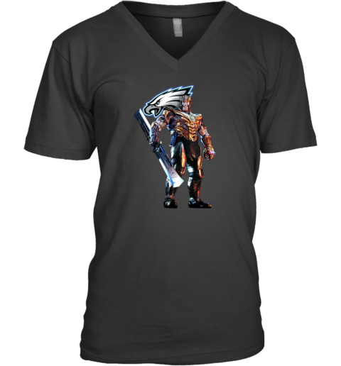NFL Thanos Marvel Avengers Endgame Football Philadelphia Eagles V-Neck T-Shirt