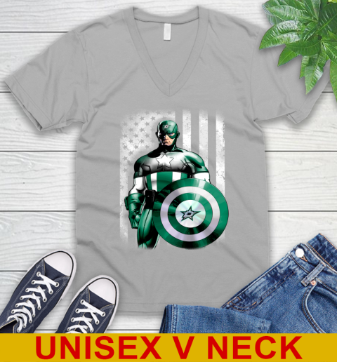 Dallas Stars NHL Hockey Captain America Marvel Avengers American Flag Shirt V-Neck T-Shirt 3