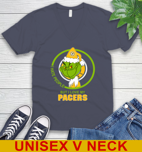 Indiana Pacers NBA Christmas Grinch I Hate People But I Love My Favorite Basketball Team V-Neck T-Shirt 8