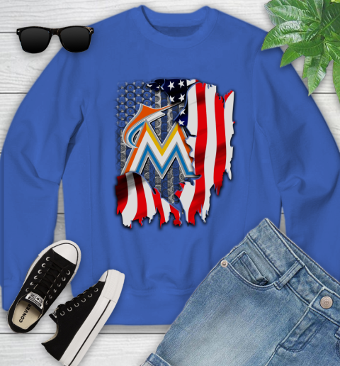 Miami Marlins MLB Baseball American Flag Youth Sweatshirt 7