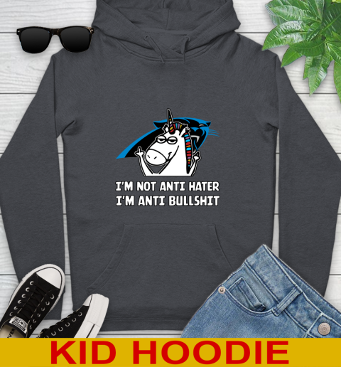 Carolina Panthers NFL Football Unicorn I'm Not Anti Hater I'm Anti Bullshit Youth Hoodie 9