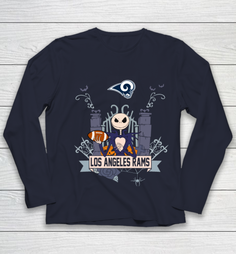NFL Los Angeles Rams Football Jack Skellington Halloween Youth Long Sleeve 2