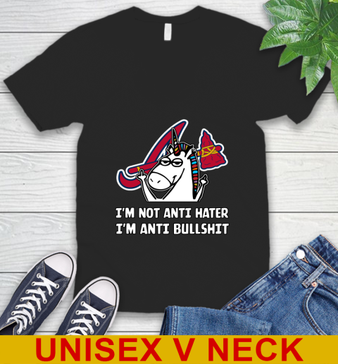 Atlanta Braves MLB Baseball Unicorn I'm Not Anti Hater I'm Anti Bullshit V-Neck T-Shirt 2