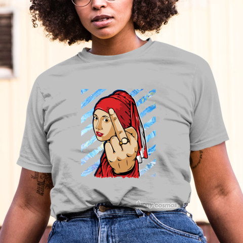 Air Jordan 13 Low Bred Matching Sneaker Tshirt The Girl With The Pearl Earing Middle Finger Red and Black Jordan Shirt