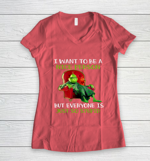 Tee Christmas Grinch Xmas funny quotes Women's V-Neck T-Shirt 4