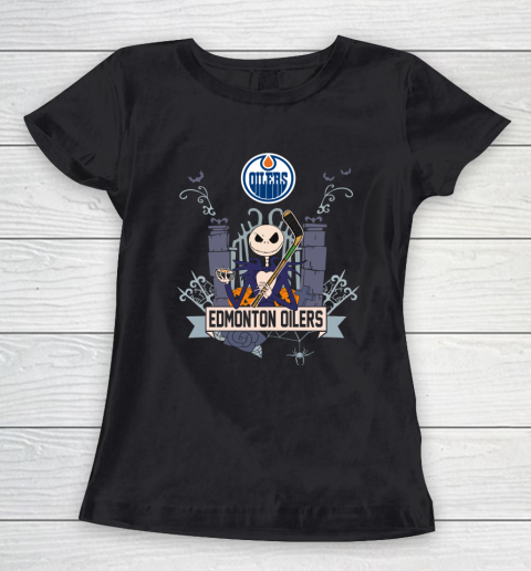 NHL Edmonton Oilers Hockey Jack Skellington Halloween Women's T-Shirt