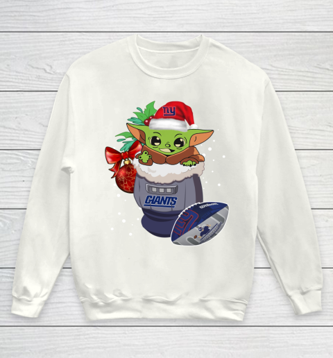 New York Giants Christmas Baby Yoda Star Wars Funny Happy NFL Youth Sweatshirt 2