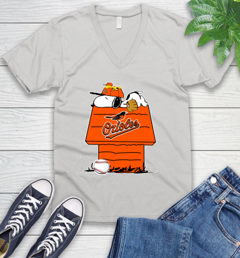 MLB Baltimore Orioles Snoopy Woodstock The Peanuts Movie Baseball T Shirt V-Neck T-Shirt