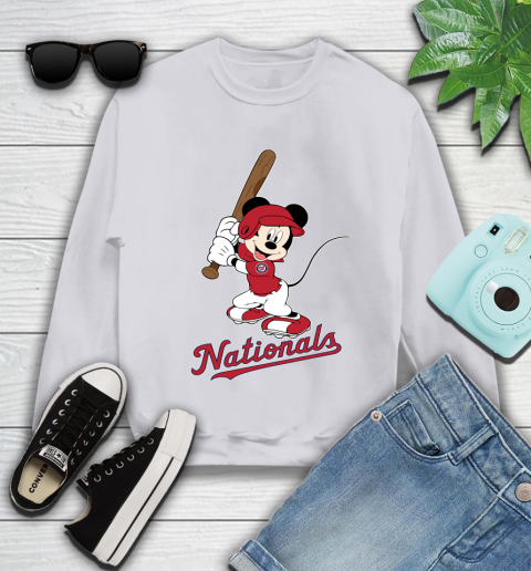 MLB Baseball Washington Nationals Cheerful Mickey Mouse Shirt Youth Sweatshirt 4