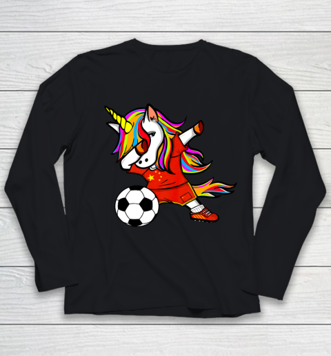 Funny Dabbing Unicorn China Football Chinese Flag Soccer Youth Long Sleeve