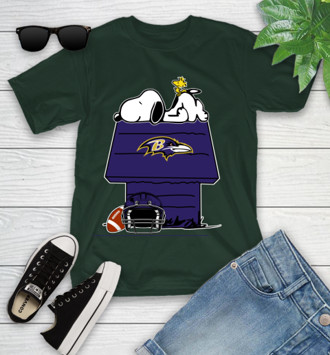 Baltimore Ravens NFL Football Snoopy Woodstock The Peanuts Movie Youth T-Shirt 5