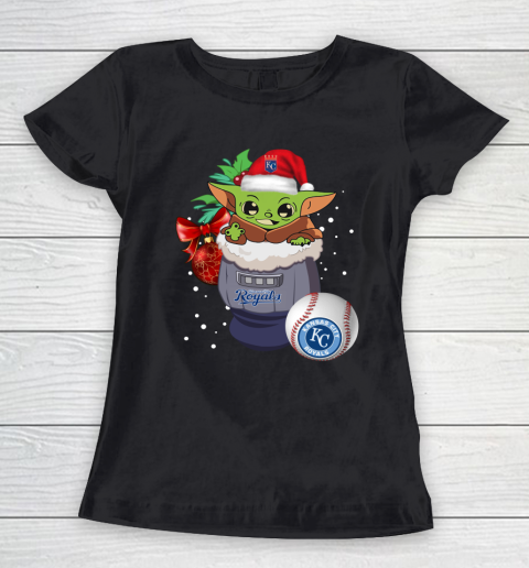 Kansas City Royals Christmas Baby Yoda Star Wars Funny Happy MLB Women's T-Shirt 2