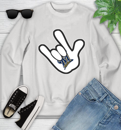 Milwaukee Brewers MLB Baseball Mickey Rock Hand Disney Youth Sweatshirt