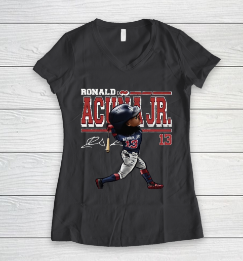 Ronald Acuna Jr Cartoon Women's V-Neck T-Shirt 6