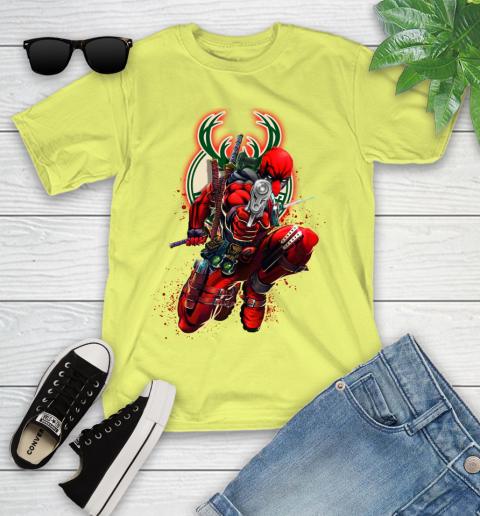 NBA Deadpool Marvel Comics Sports Basketball Milwaukee Bucks Youth T-Shirt 8