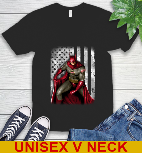 Detroit Red Wings NHL Hockey Batman DC American Flag Shirt V-Neck T-Shirt