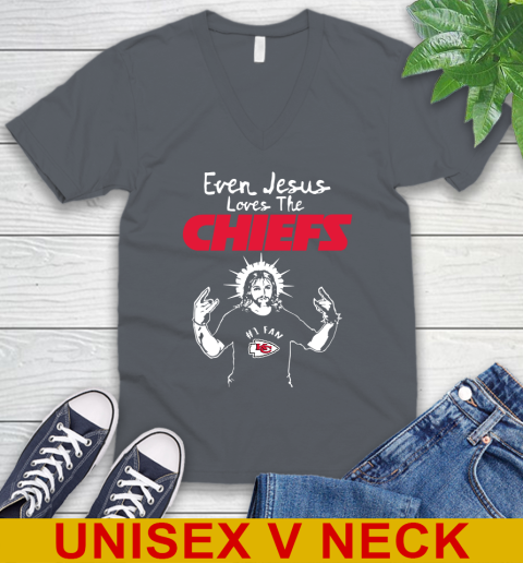 Kansas City Chiefs NFL Football Even Jesus Loves The Chiefs Shirt V-Neck T-Shirt 4