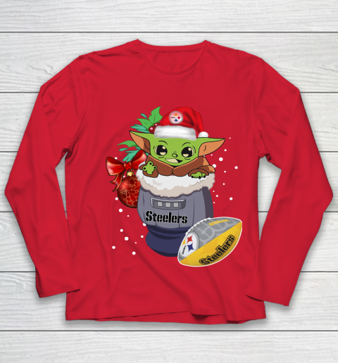 Pittsburgh Steelers Christmas Baby Yoda Star Wars Funny Happy NFL Youth Long Sleeve 10