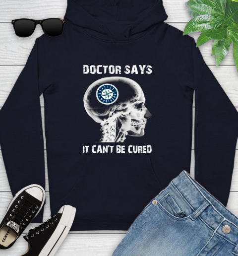 MLB Seattle Mariners Baseball Skull It Can't Be Cured Shirt Youth Hoodie 3