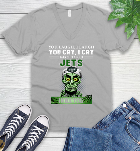 NFL Talk Shit About New York Jets I Kill You Achmed The Dead Terrorist Jeffrey Dunham Football V-Neck T-Shirt 3