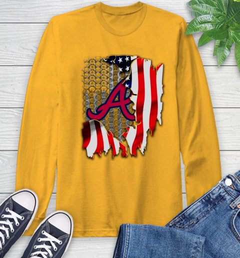Atlanta Braves MLB Baseball American Flag Long Sleeve T-Shirt 2