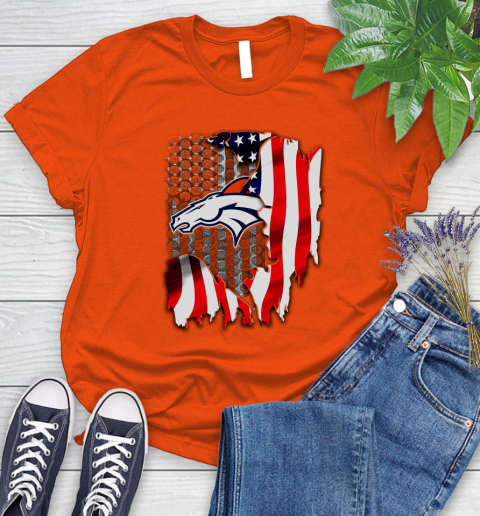 Denver Broncos NFL Football American Flag Women's T-Shirt 3