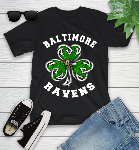NFL Baltimore Ravens Three Leaf Clover St Patrick's Day Football Sports Youth T-Shirt