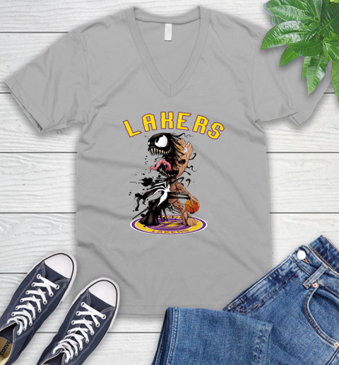 NBA Los Angeles Lakers Basketball Venom Groot Guardians Of The Galaxy V-Neck T-Shirt 4