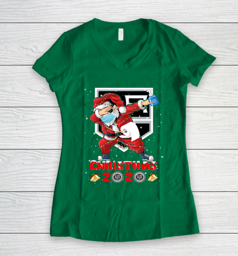 Los Angeles Kings Funny Santa Claus Dabbing Christmas 2020 NHL Women's V-Neck T-Shirt 3