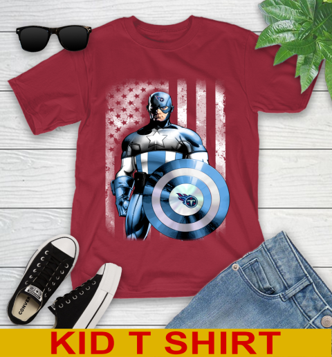 Tennessee Titans NFL Football Captain America Marvel Avengers American Flag Shirt Youth T-Shirt 12