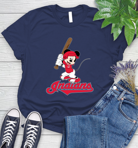 MLB Baseball Cleveland Indians Cheerful Mickey Mouse Shirt Women's T-Shirt 12