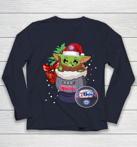 Philadelphia 76ers Christmas Baby Yoda Star Wars Funny Happy NBA Youth Long Sleeve 3