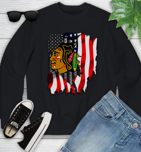 Chicago Blackhawks NHL Hockey American Flag Youth Sweatshirt