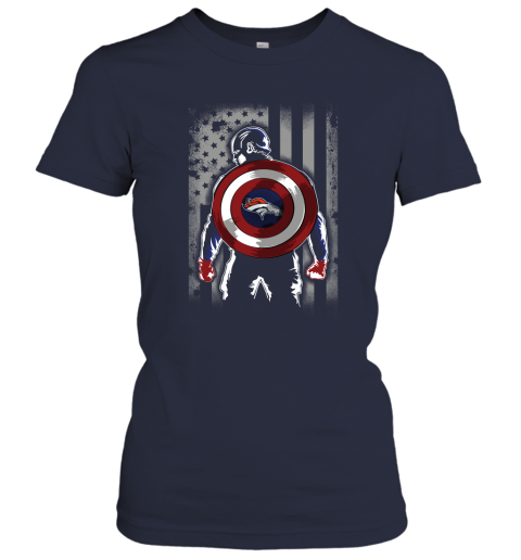 NFL Denver Broncos Captain America Marvel Flag Football Sports AVBUmpM2J5T ladies t shirt 20 95 151514 front navy