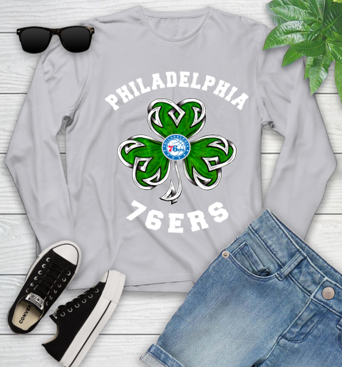 NBA Philadelphia 76ers Three Leaf Clover St Patrick's Day Basketball Sports Youth Long Sleeve 5