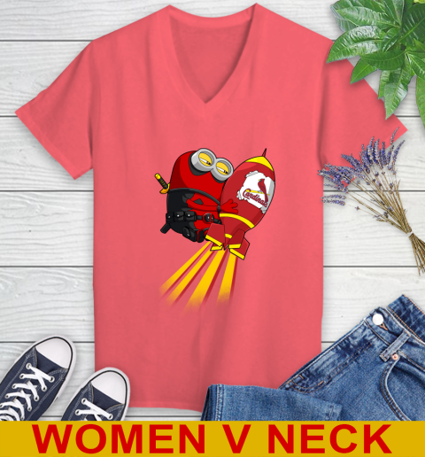 MLB Baseball St.Louis Cardinals Deadpool Minion Marvel Shirt Women's V-Neck T-Shirt 6