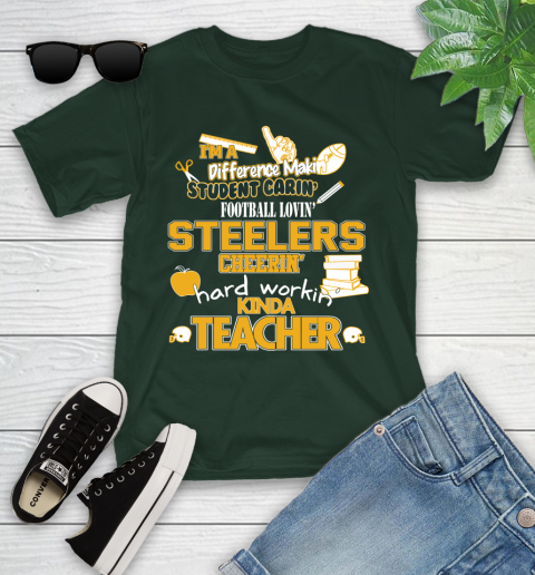 Pittsburgh Steelers NFL I'm A Difference Making Student Caring Football Loving Kinda Teacher Youth T-Shirt 5