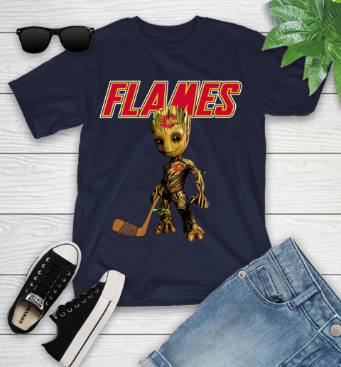 Calgary Flames NHL Hockey Groot Marvel Guardians Of The Galaxy Youth T-Shirt 3