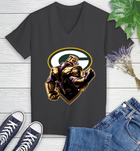 NFL Thanos Avengers Endgame Football Sports Green Bay Packers Women's V-Neck T-Shirt 8